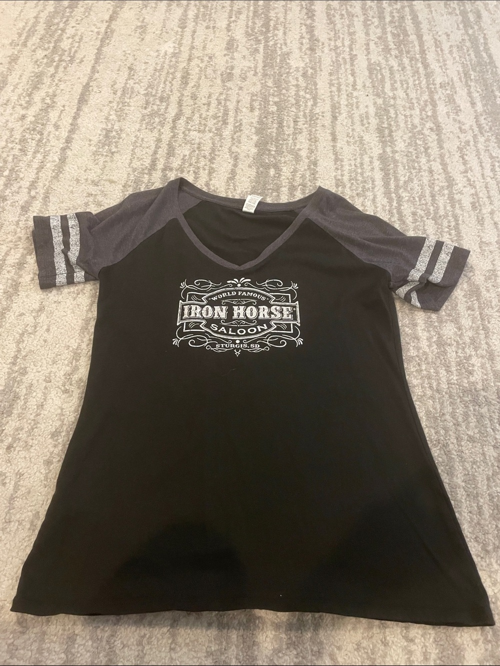 District Black & Gray Raglan Tee with Iron Horse Saloon Graphic